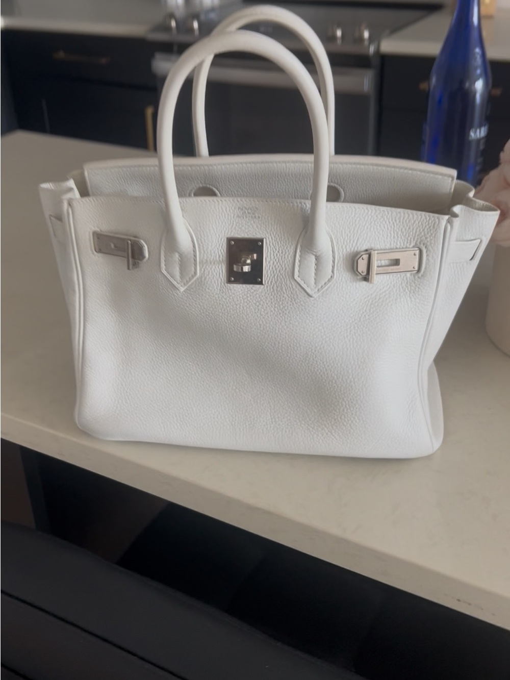 Hermes White Leather Tote with Silver Hardware